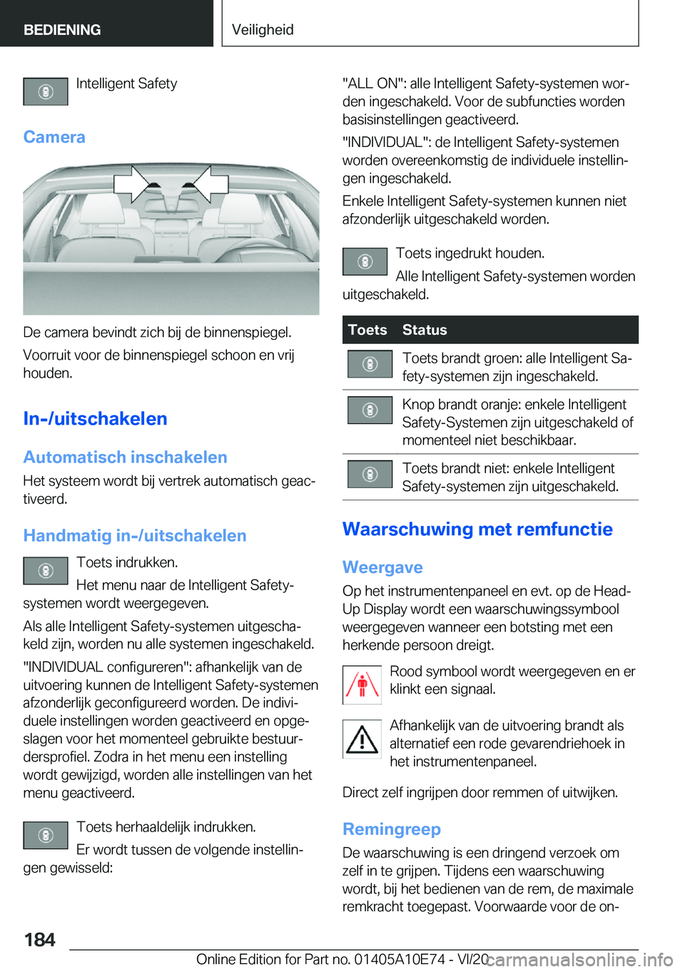 BMW X3 2021  Instructieboekjes (in Dutch) �I�n�t�e�l�l�i�g�e�n�t��S�a�f�e�t�y
�C�a�m�e�r�a
�D�e��c�a�m�e�r�a��b�e�v�i�n�d�t��z�i�c�h��b�i�j��d�e��b�i�n�n�e�n�s�p�i�e�g�e�l�. �V�o�o�r�r�u�i�t��v�o�o�r��d�e��b�i�n�n�e�n�s�p�i�e�g�e�l�