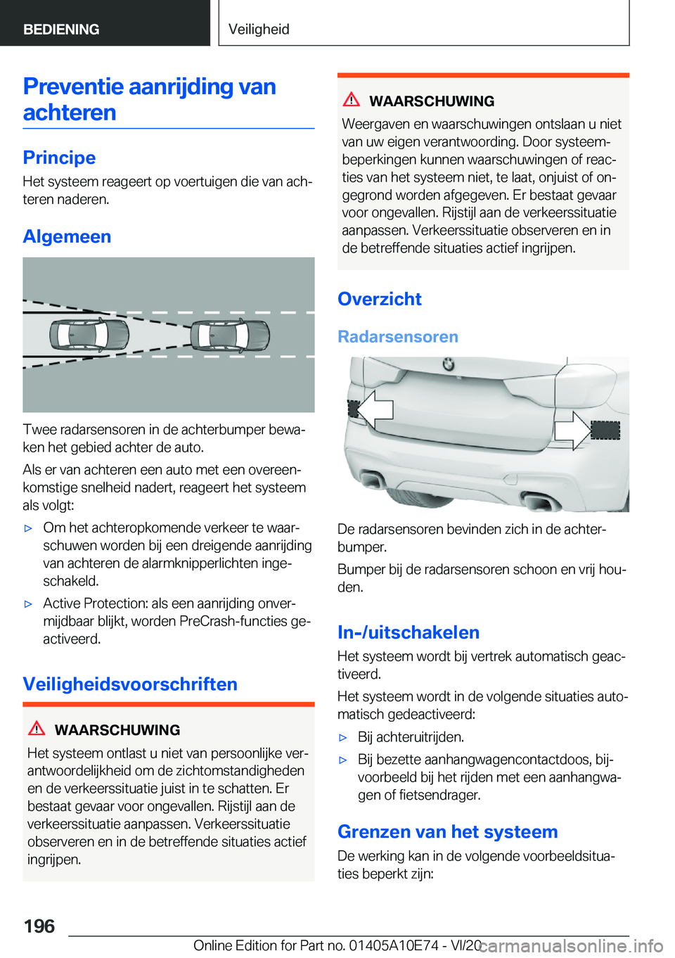 BMW X3 2021  Instructieboekjes (in Dutch) �P�r�e�v�e�n�t�i�e��a�a�n�r�i�j�d�i�n�g��v�a�n�a�c�h�t�e�r�e�n
�P�r�i�n�c�i�p�e
�H�e�t��s�y�s�t�e�e�m��r�e�a�g�e�e�r�t��o�p��v�o�e�r�t�u�i�g�e�n��d�i�e��v�a�n��a�c�hj
�t�e�r�e�n��n�a�d�e�r�
