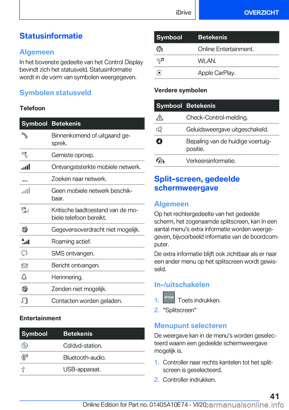BMW X3 2021  Instructieboekjes (in Dutch) �S�t�a�t�u�s�i�n�f�o�r�m�a�t�i�e
�A�l�g�e�m�e�e�n �I�n��h�e�t��b�o�v�e�n�s�t�e��g�e�d�e�e�l�t�e��v�a�n��h�e�t��C�o�n�t�r�o�l��D�i�s�p�l�a�y�b�e�v�i�n�d�t��z�i�c�h��h�e�t��s�t�a�t�u�s�v�e�l�d