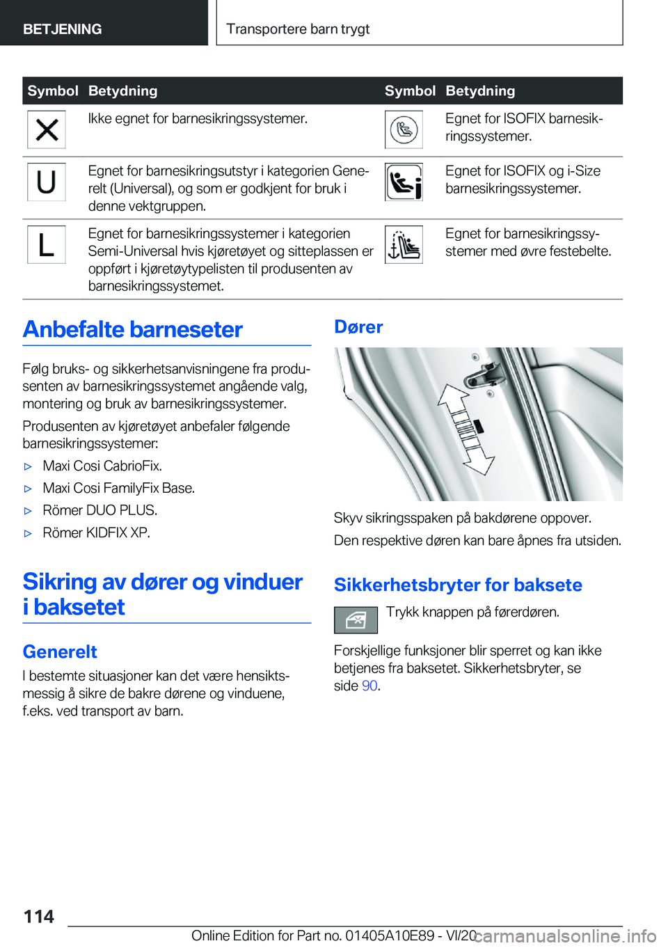 BMW X3 2021  InstruksjonsbØker (in Norwegian) �S�y�m�b�o�l�B�e�t�y�d�n�i�n�g�S�y�m�b�o�l�B�e�t�y�d�n�i�n�g�I�k�k�e��e�g�n�e�t��f�o�r��b�a�r�n�e�s�i�k�r�i�n�g�s�s�y�s�t�e�m�e�r�.�E�g�n�e�t��f�o�r��I�S�O�F�I�X��b�a�r�n�e�s�i�kj
�r�i�n�g�s�s�