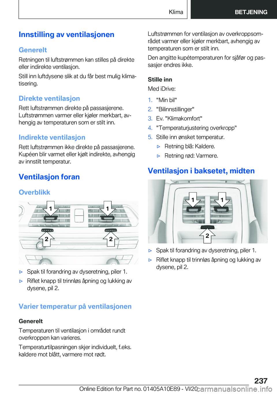 BMW X3 2021  InstruksjonsbØker (in Norwegian) �I�n�n�s�t�i�l�l�i�n�g��a�v��v�e�n�t�i�l�a�s�j�o�n�e�n
�G�e�n�e�r�e�l�t �R�e�t�n�i�n�g�e�n��t�i�l��l�u�f�t�s�t�r�
