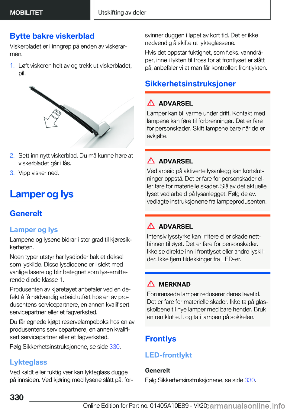 BMW X3 2021  InstruksjonsbØker (in Norwegian) �B�y�t�t�e��b�a�k�r�e��v�i�s�k�e�r�b�l�a�d
�V�i�s�k�e�r�b�l�a�d�e�t��e�r��i��i�n�n�g�r�e�p��p�å��e�n�d�e�n��a�v��v�i�s�k�e�r�a�rj
�m�e�n�.�1�.�L�