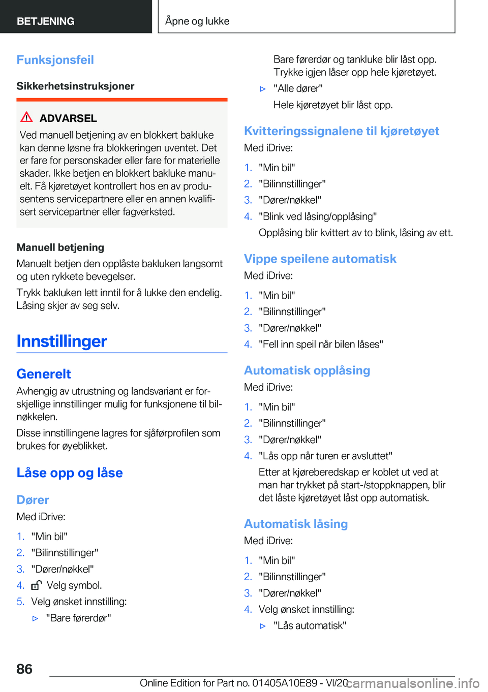 BMW X3 2021  InstruksjonsbØker (in Norwegian) �F�u�n�k�s�j�o�n�s�f�e�i�l�S�i�k�k�e�r�h�e�t�s�i�n�s�t�r�u�k�s�j�o�n�e�r
�A�D�V�A�R�S�E�L
�V�e�d��m�a�n�u�e�l�l��b�e�t�j�e�n�i�n�g��a�v��e�n��b�l�o�k�k�e�r�t��b�a�k�l�u�k�e
�k�a�n��d�e�n�n�e��