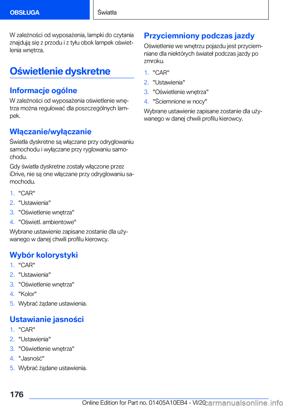 BMW X3 2021  Instrukcja obsługi (in Polish) �W��z�a�l�e9�n�o�c�i��o�d��w�y�p�o�s�a9�e�n�i�a�,��l�a�m�p�k�i��d�o��c�z�y�t�a�n�i�a�z�n�a�j�d�u�j�