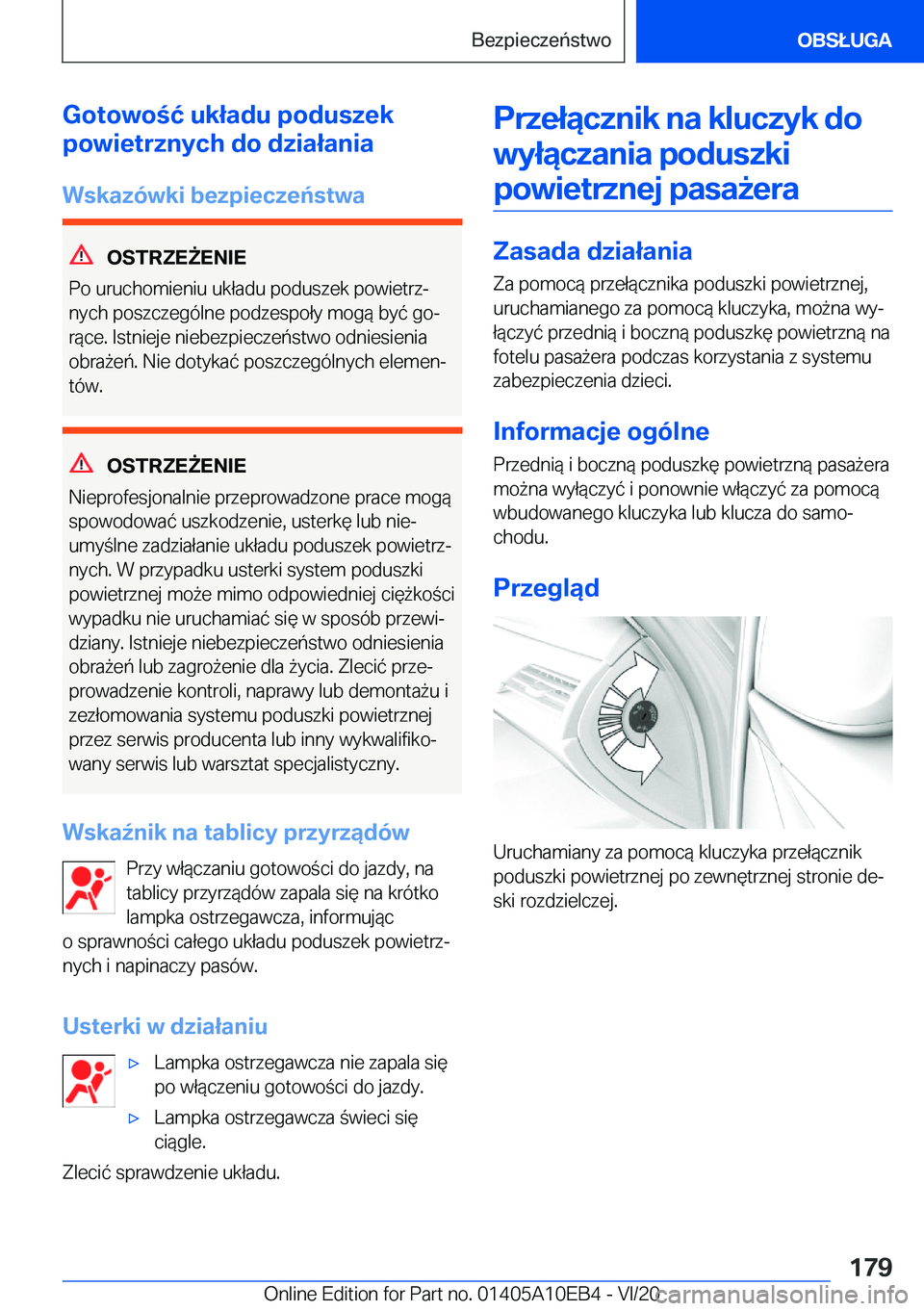 BMW X3 2021  Instrukcja obsługi (in Polish) �G�o�t�o�w�o�ć��u�k�ł�a�d�u��p�o�d�u�s�z�e�k
�p�o�w�i�e�t�r�z�n�y�c�h��d�o��d�z�i�a�ł�a�n�i�a
�W�s�k�a�z�