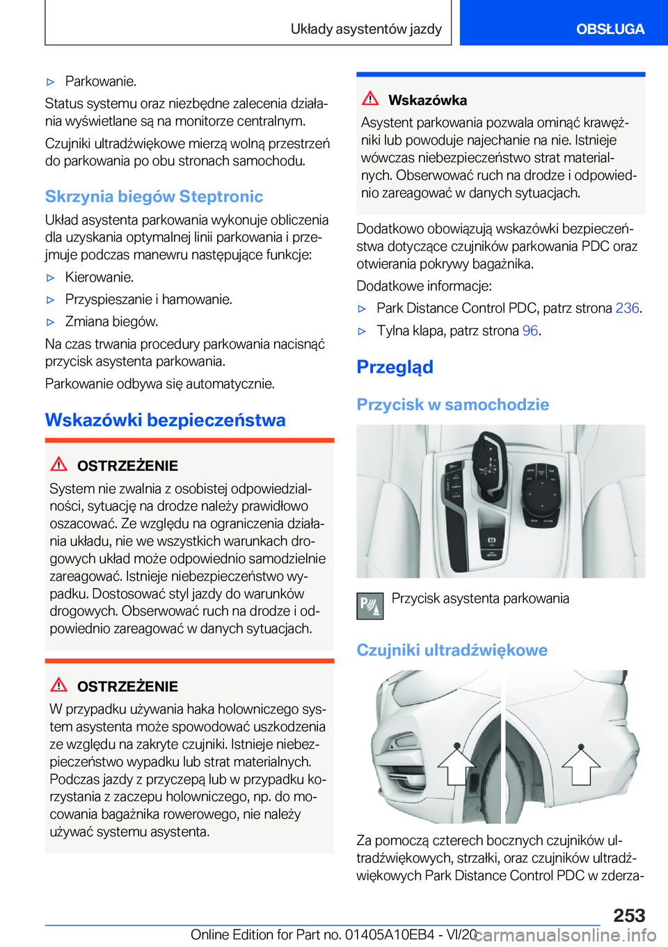 BMW X3 2021  Instrukcja obsługi (in Polish) 'x�P�a�r�k�o�w�a�n�i�e�.
�S�t�a�t�u�s��s�y�s�t�e�m�u��o�r�a�z��n�i�e�z�b�