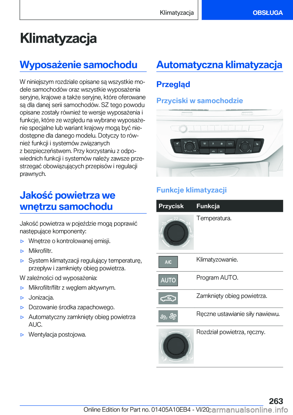 BMW X3 2021  Instrukcja obsługi (in Polish) �K�l�i�m�a�t�y�z�a�c�j�a�W�y�p�o�s�a9�e�n�i�e��s�a�m�o�c�h�o�d�u
�W��n�i�n�i�e�j�s�z�y�m��r�o�z�d�z�i�a�l�e��o�p�i�s�a�n�e��s�