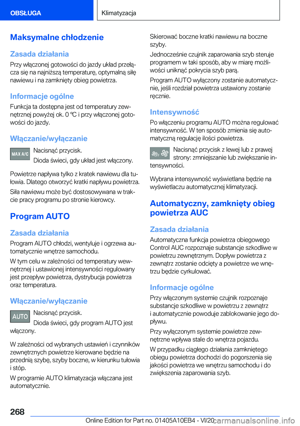 BMW X3 2021  Instrukcja obsługi (in Polish) �M�a�k�s�y�m�a�l�n�e��c�h�ł�o�d�z�e�n�i�e
�Z�a�s�a�d�a��d�z�i�a�ł�a�n�i�a
�P�r�z�y��w�ł�