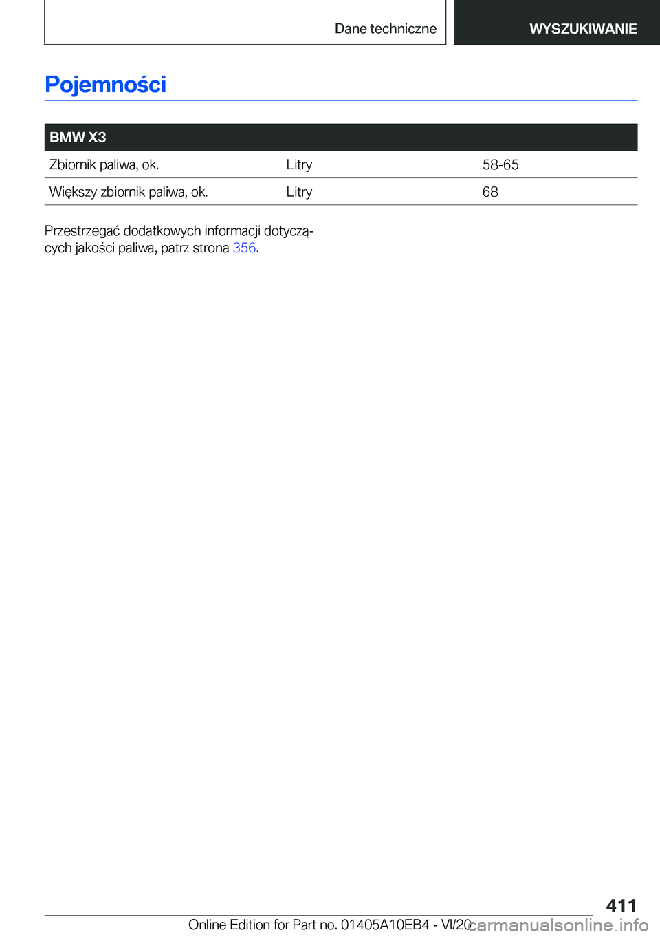 BMW X3 2021  Instrukcja obsługi (in Polish) �P�o�j�e�m�n�o�c�i
�
�B�M�W��X�3�Z�b�i�o�r�n�i�k��p�a�l�i�w�a�,��o�k�.�L�i�t�r�y�5�8�-�6�5�W�i�