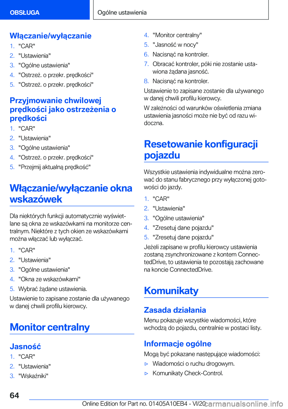 BMW X3 2021  Instrukcja obsługi (in Polish) �W�ł�ą�c�z�a�n�i�e�/�w�y�ł�ą�c�z�a�n�i�e�1�.��C�A�R��2�.��U�s�t�a�w�i�e�n�i�a��3�.��O�g�