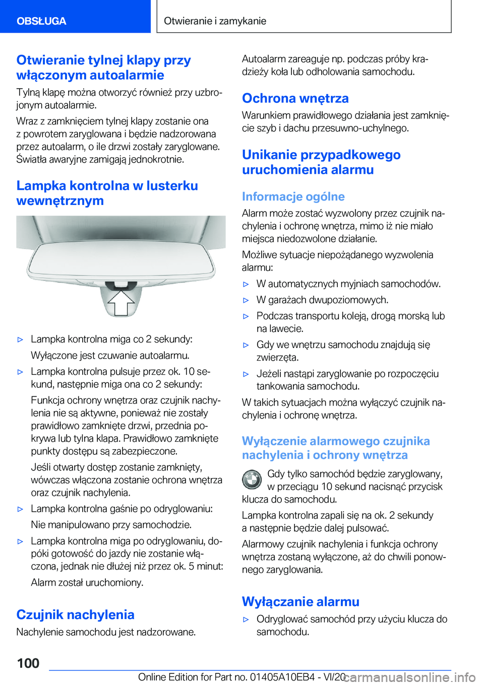 BMW X3 2021  Instrukcja obsługi (in Polish) �O�t�w�i�e�r�a�n�i�e��t�y�l�n�e�j��k�l�a�p�y��p�r�z�y
�w�ł�ą�c�z�o�n�y�m��a�u�t�o�a�l�a�r�m�i�e
�T�y�l�n�