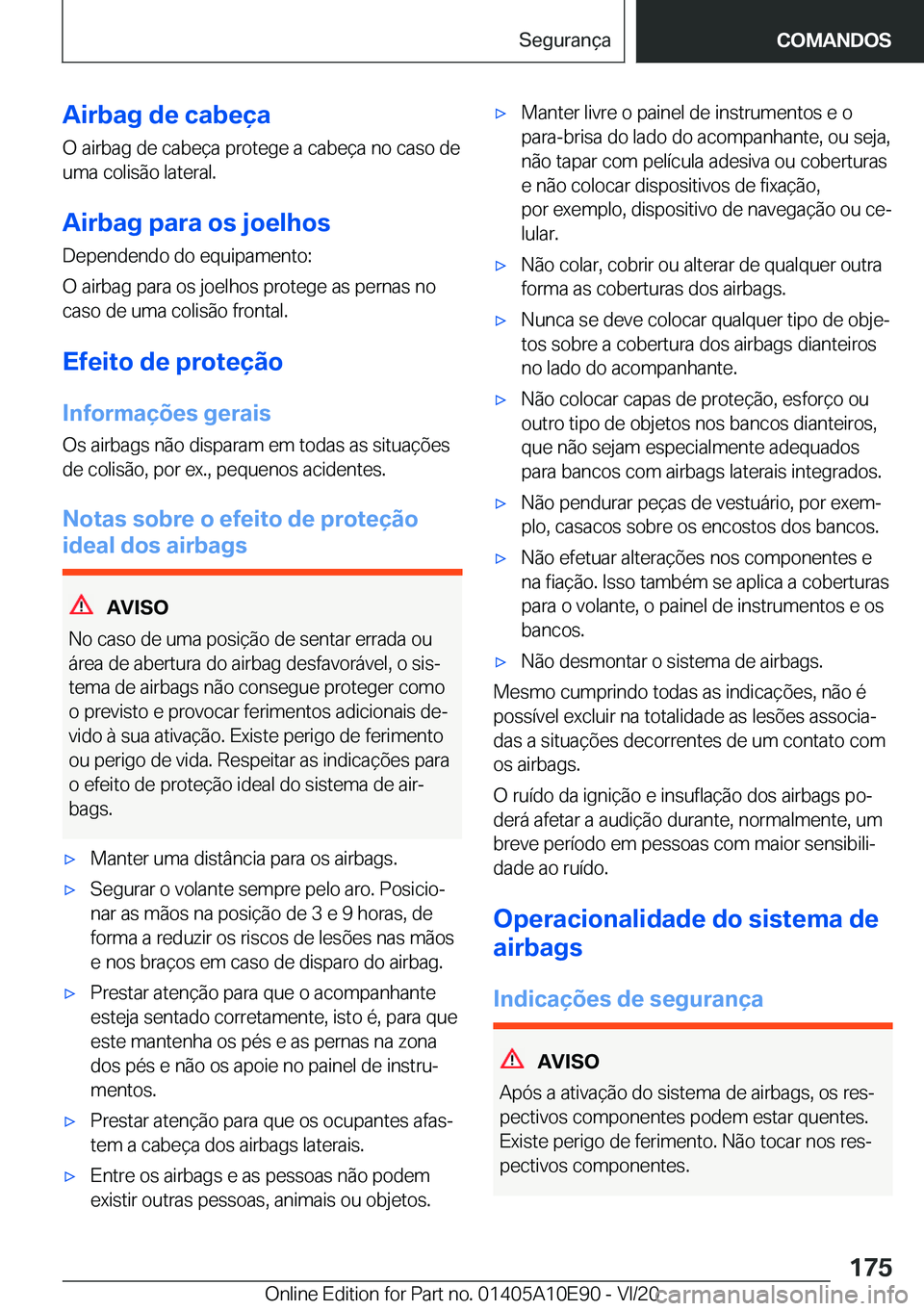 BMW X3 2021  Manual do condutor (in Portuguese) �A�i�r�b�a�g��d�e��c�a�b�e�