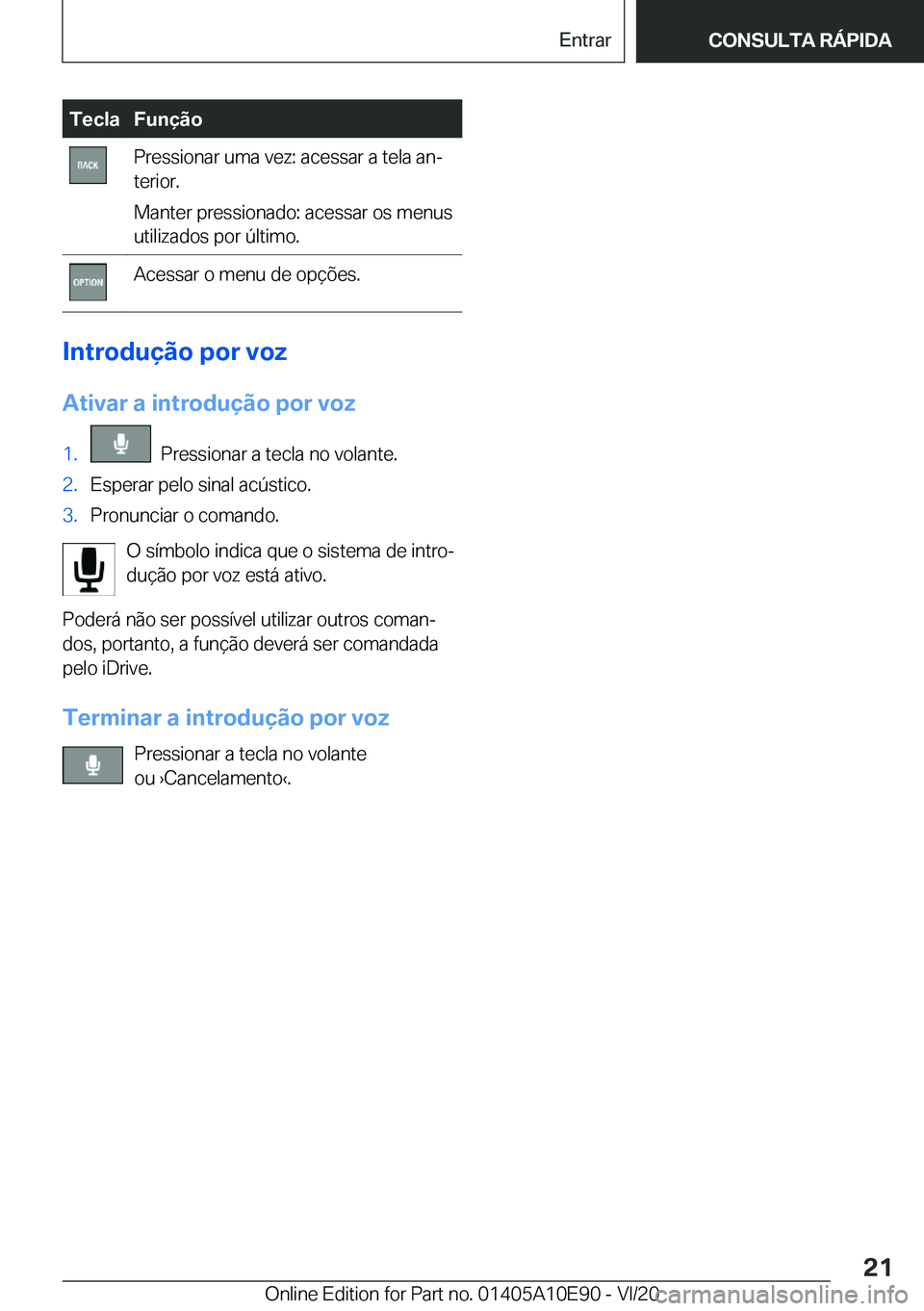 BMW X3 2021  Manual do condutor (in Portuguese) �T�e�c�l�a�F�u�n�