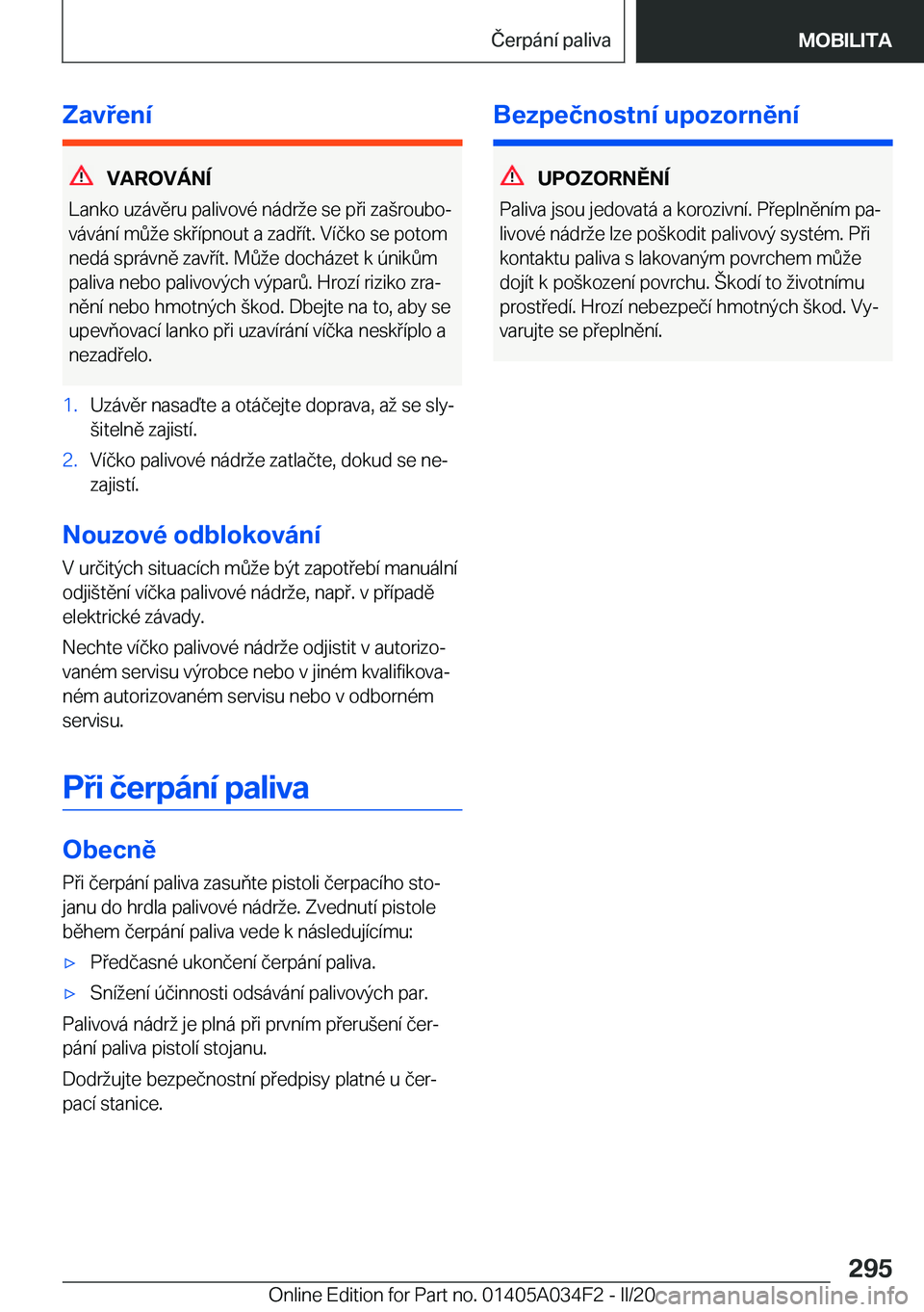 BMW X3 2020  Návod na použití (in Czech) �Z�a�v�e�n�