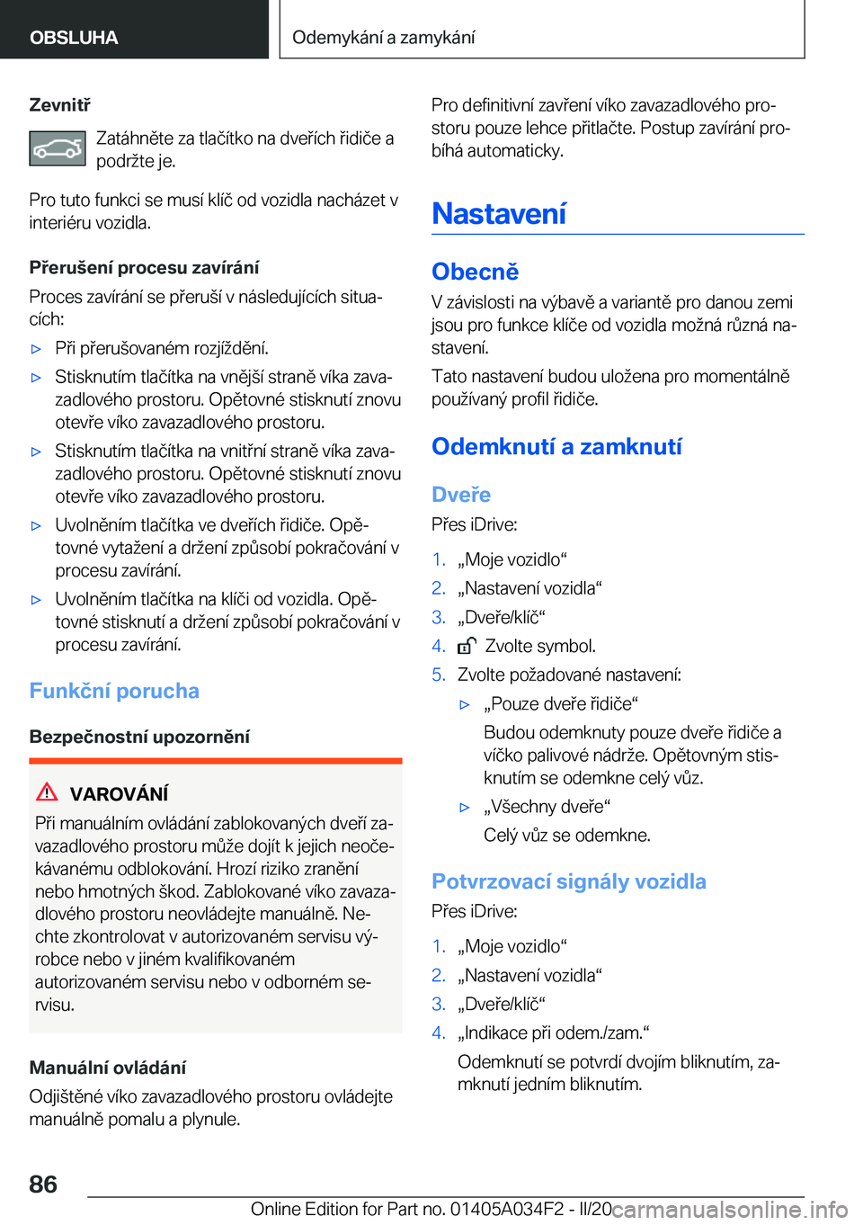 BMW X3 2020  Návod na použití (in Czech) �Z�e�v�n�i�t�Z�a�t�
