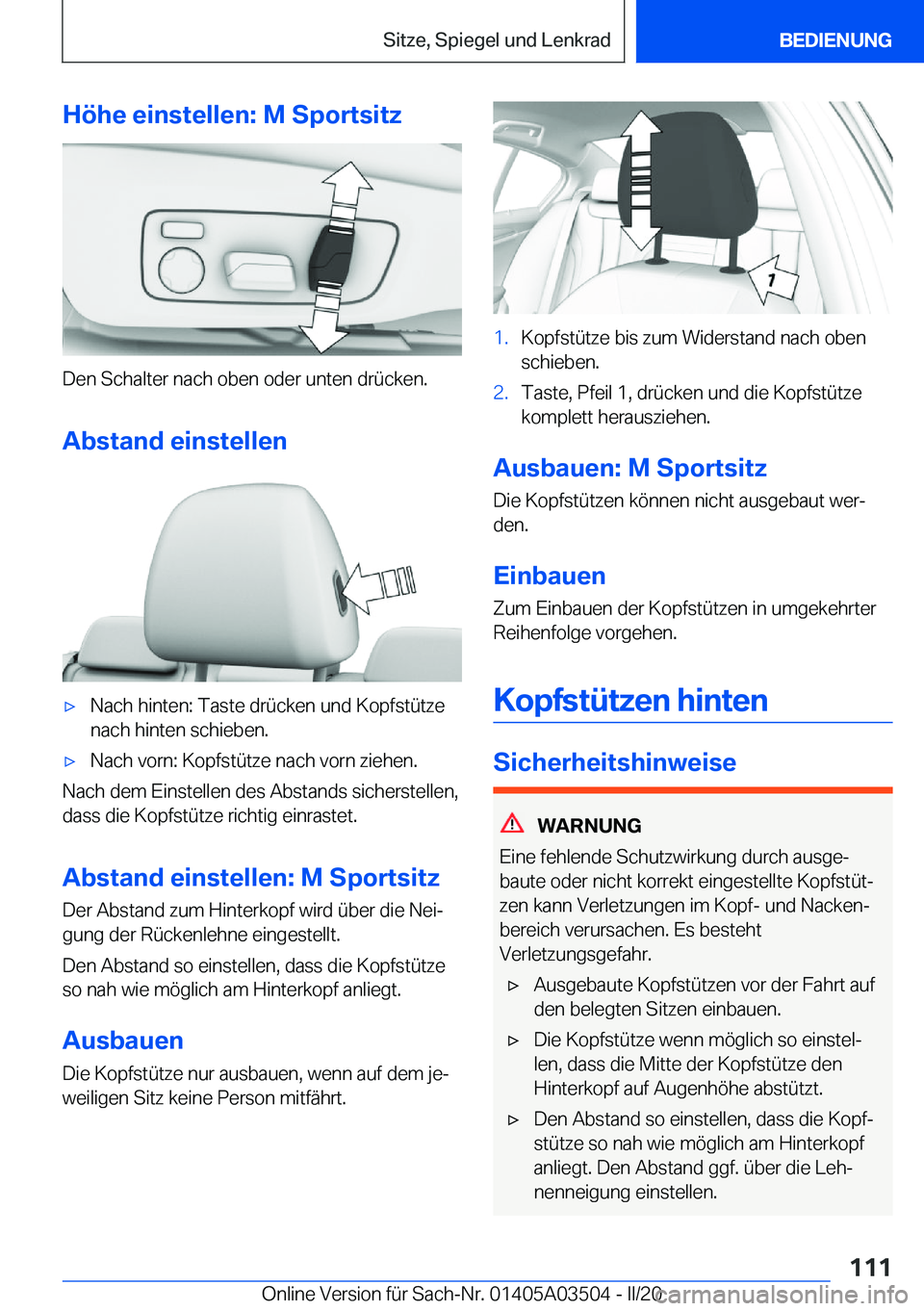 BMW X3 2020  Betriebsanleitungen (in German) �H�