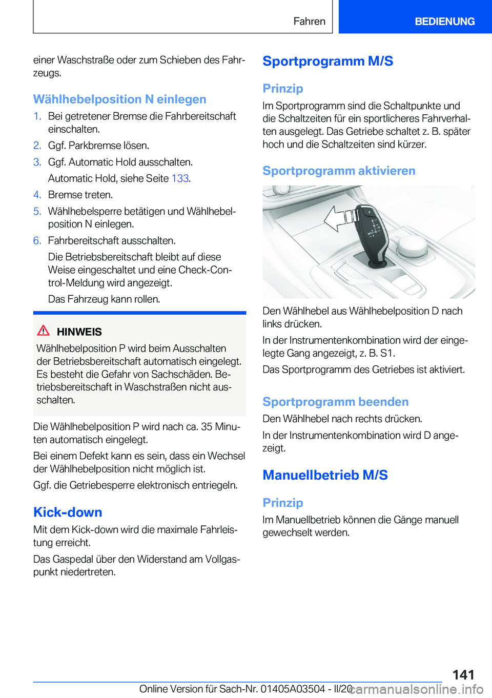 BMW X3 2020  Betriebsanleitungen (in German) �e�i�n�e�r��W�a�s�c�h�s�t�r�a�