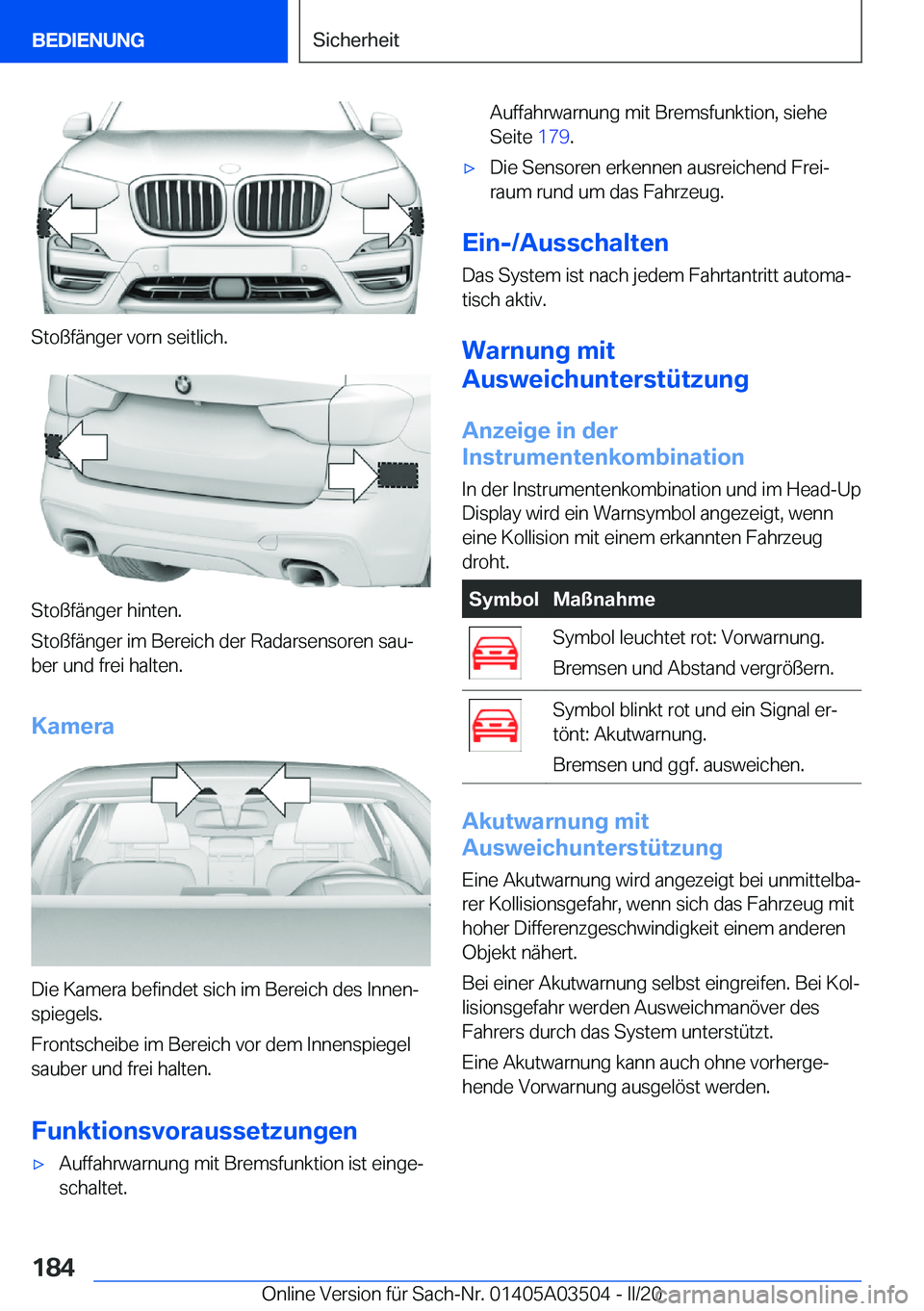 BMW X3 2020  Betriebsanleitungen (in German) �S�t�o�