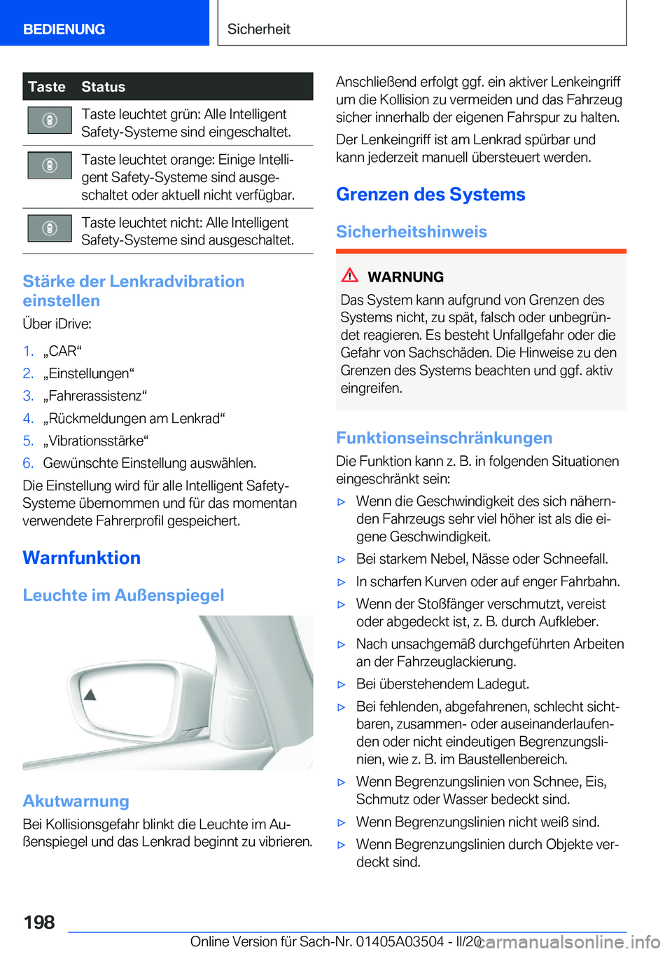 BMW X3 2020  Betriebsanleitungen (in German) �T�a�s�t�e�S�t�a�t�u�s�T�a�s�t�e��l�e�u�c�h�t�e�t��g�r�