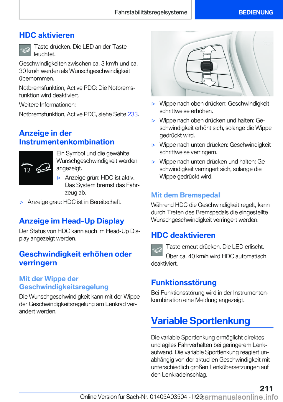BMW X3 2020  Betriebsanleitungen (in German) �H�D�C��a�k�t�i�v�i�e�r�e�n�T�a�s�t�e��d�r�