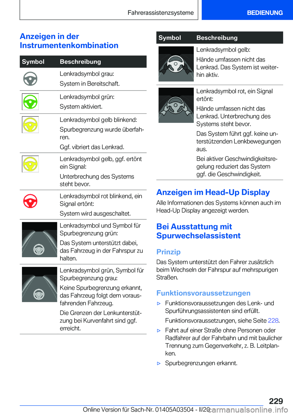 BMW X3 2020  Betriebsanleitungen (in German) �A�n�z�e�i�g�e�n��i�n��d�e�r
�I�n�s�t�r�u�m�e�n�t�e�n�k�o�m�b�i�n�a�t�i�o�n�S�y�m�b�o�l�B�e�s�c�h�r�e�i�b�u�n�g�L�e�n�k�r�a�d�s�y�m�b�o�l��g�r�a�u�:
�S�y�s�t�e�m��i�n��B�e�r�e�i�t�s�c�h�a�f�t�.�L