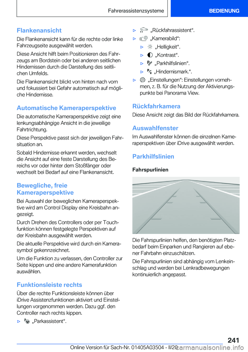 BMW X3 2020  Betriebsanleitungen (in German) �F�l�a�n�k�e�n�a�n�s�i�c�h�t�D�i�e��F�l�a�n�k�e�n�a�n�s�i�c�h�t��k�a�n�n��f�