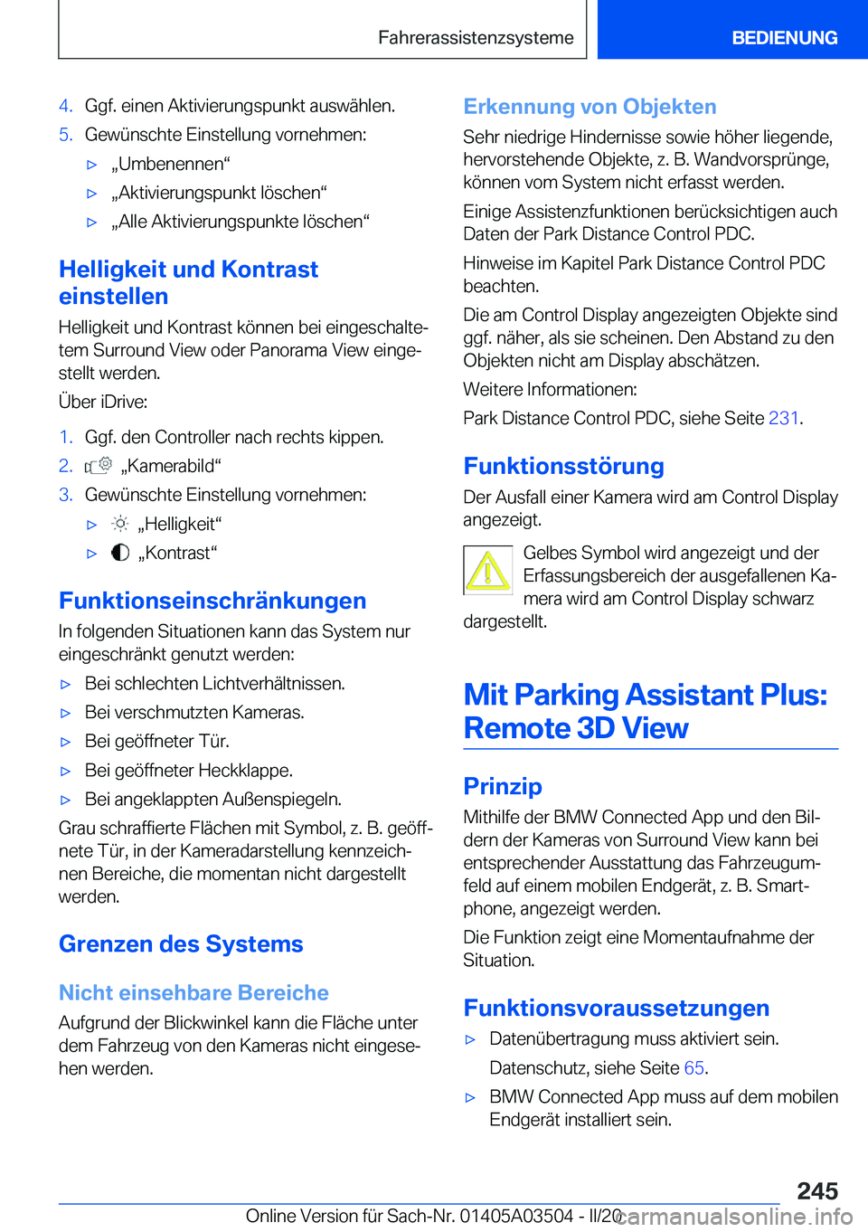 BMW X3 2020  Betriebsanleitungen (in German) �4�.�G�g�f�.��e�i�n�e�n��A�k�t�i�v�i�e�r�u�n�g�s�p�u�n�k�t��a�u�s�w�