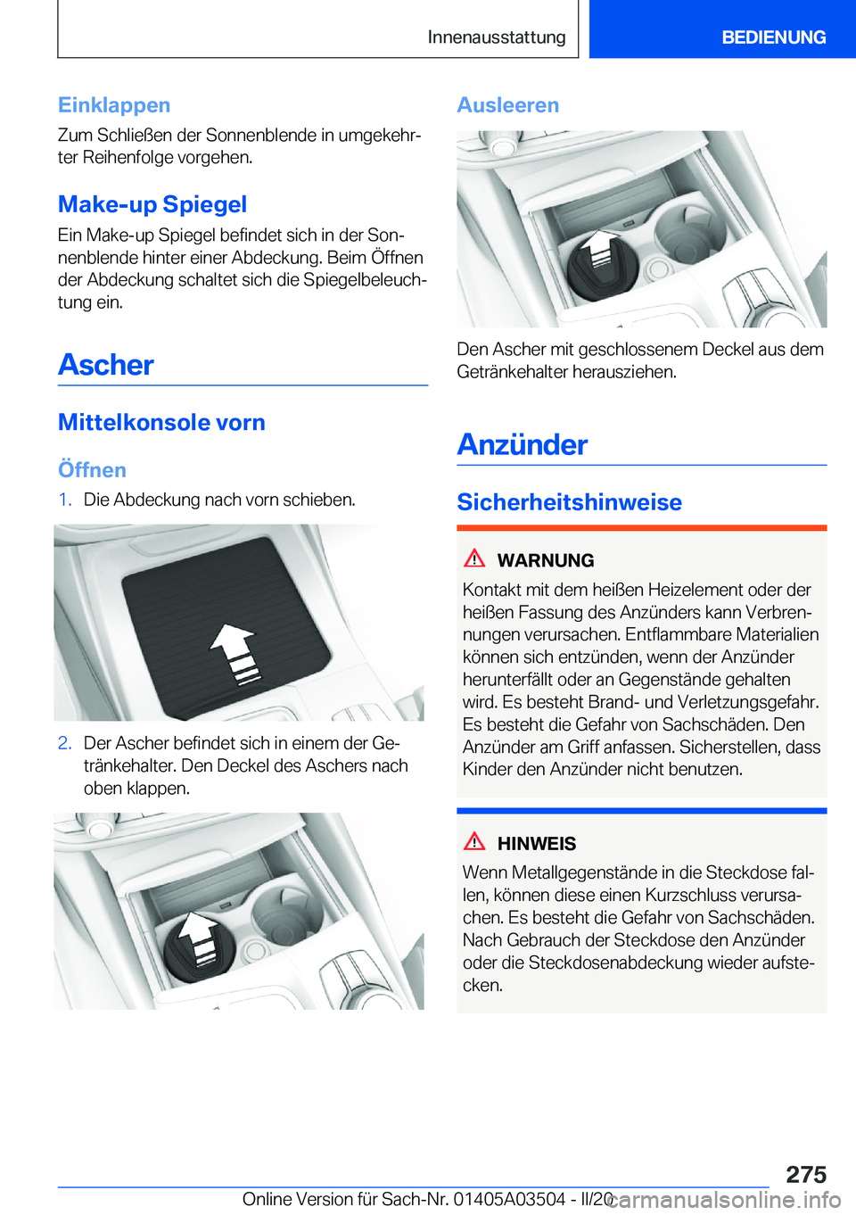 BMW X3 2020  Betriebsanleitungen (in German) �E�i�n�k�l�a�p�p�e�n
�Z�u�m��S�c�h�l�i�e�