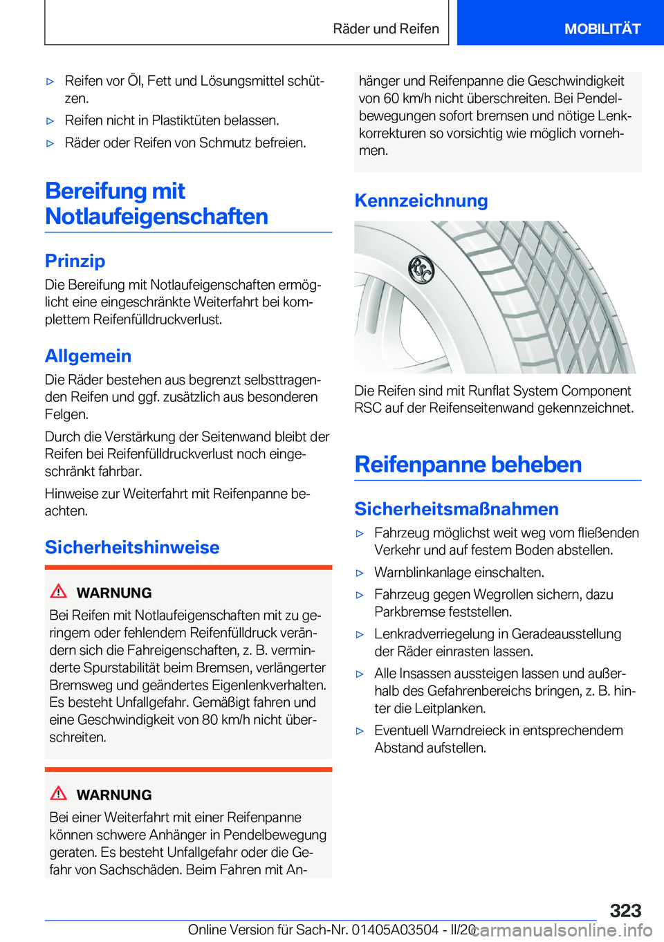 BMW X3 2020  Betriebsanleitungen (in German) x�R�e�i�f�e�n��v�o�r��