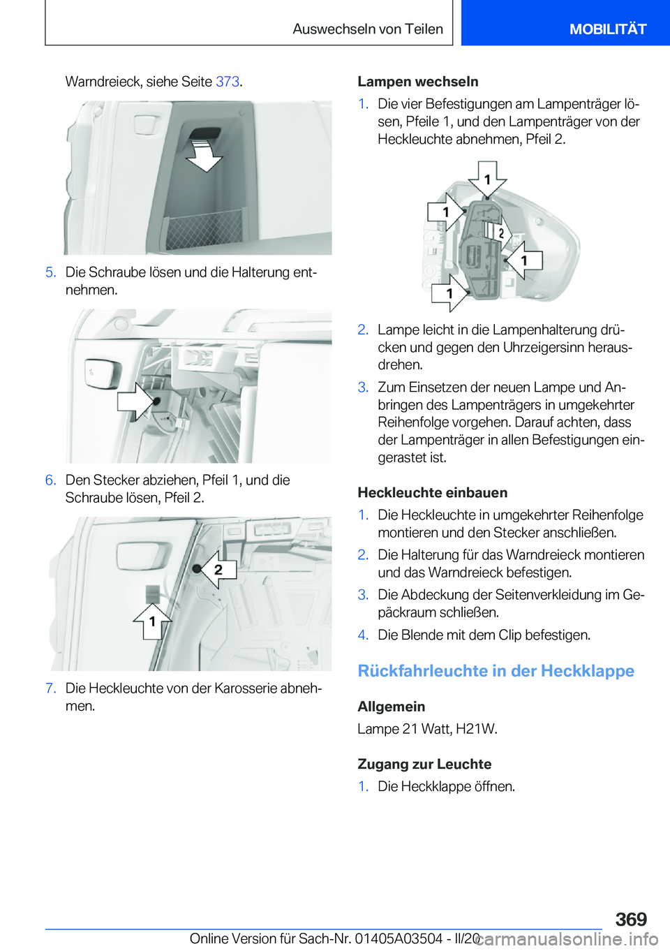BMW X3 2020  Betriebsanleitungen (in German) �W�a�r�n�d�r�e�i�e�c�k�,��s�i�e�h�e��S�e�i�t�e��3�7�3�.�5�.�D�i�e��S�c�h�r�a�u�b�e��l�