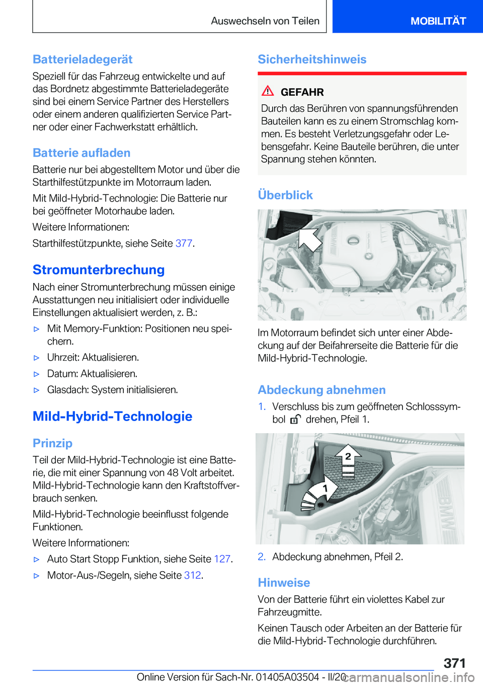 BMW X3 2020  Betriebsanleitungen (in German) �B�a�t�t�e�r�i�e�l�a�d�e�g�e�r�