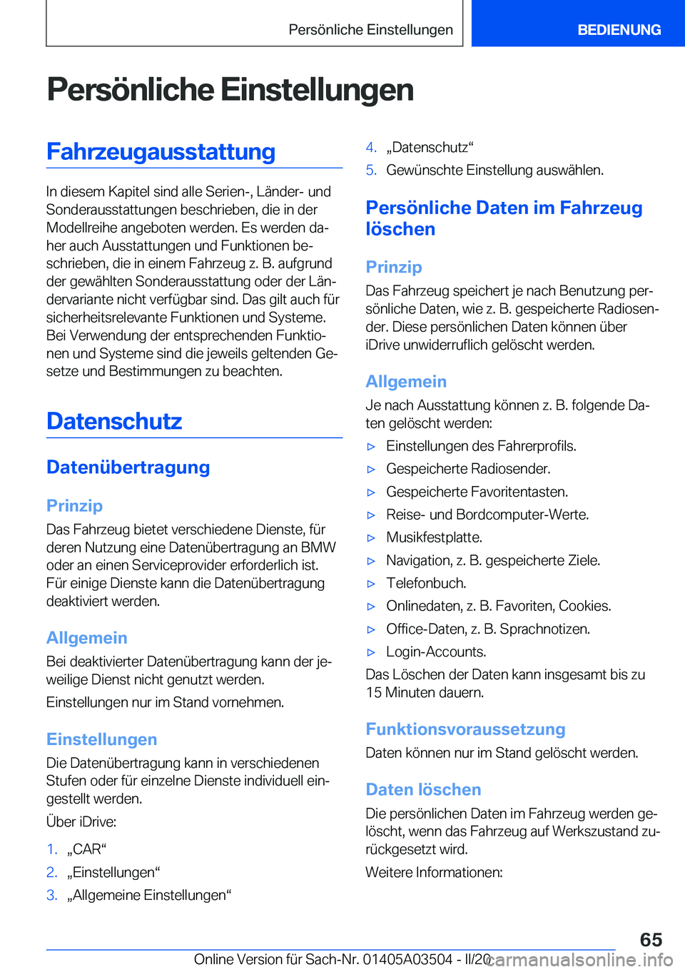 BMW X3 2020  Betriebsanleitungen (in German) �P�e�r�s�