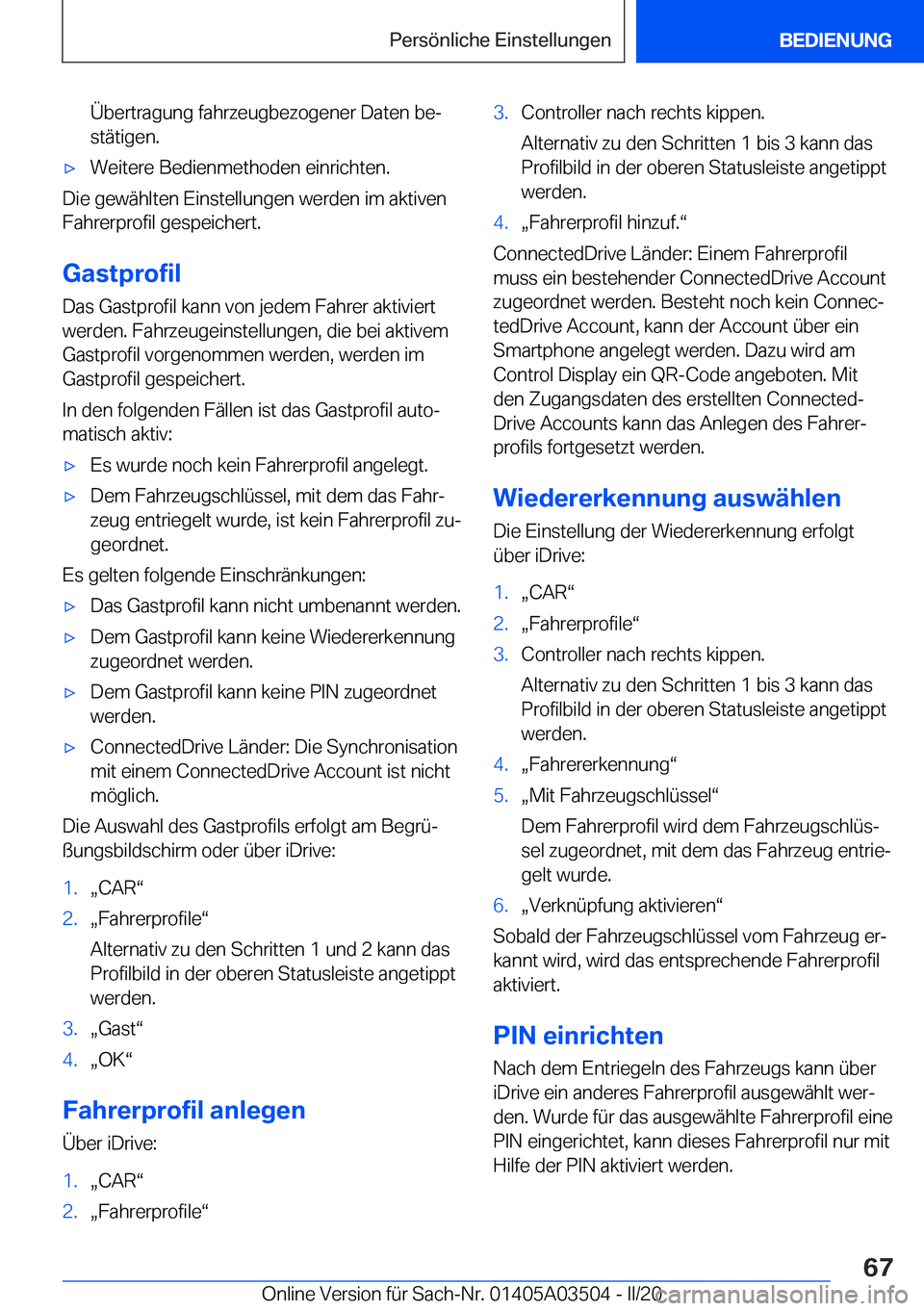 BMW X3 2020  Betriebsanleitungen (in German) �