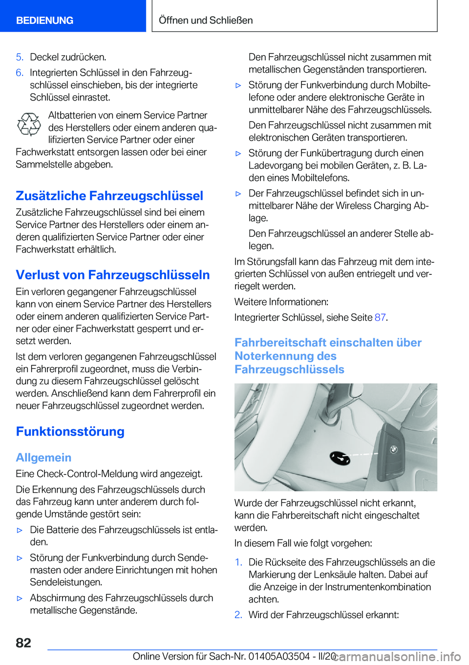 BMW X3 2020  Betriebsanleitungen (in German) �5�.�D�e�c�k�e�l��z�u�d�r�