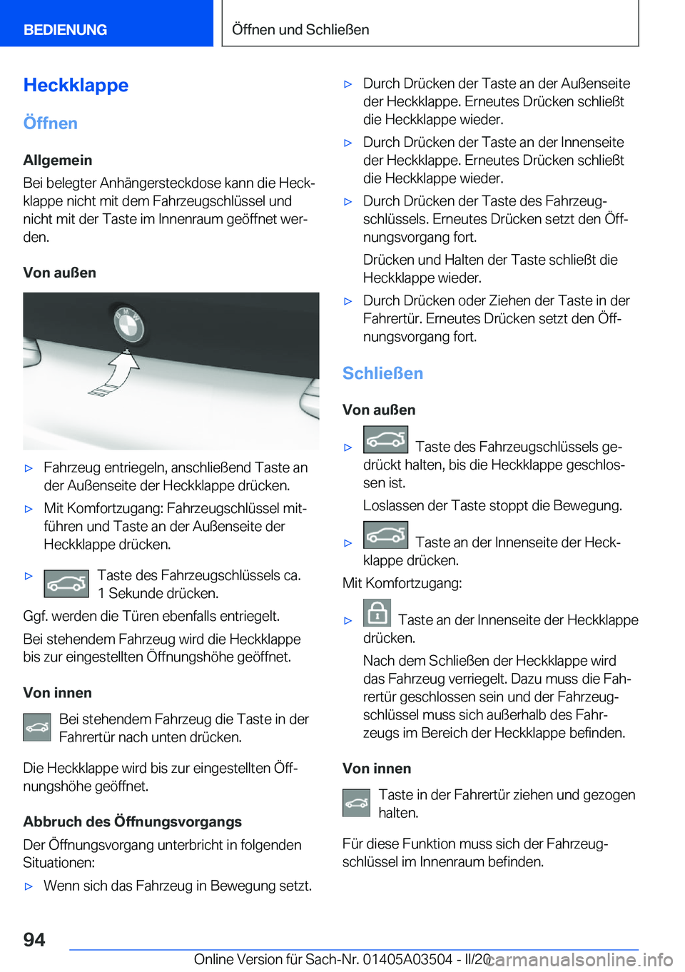 BMW X3 2020  Betriebsanleitungen (in German) �H�e�c�k�k�l�a�p�p�e
�