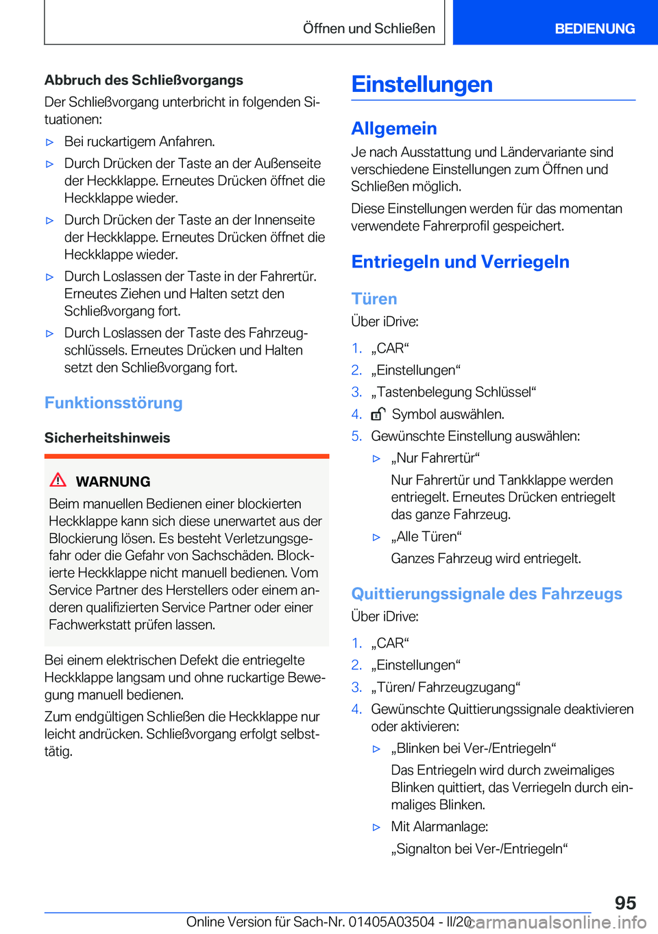 BMW X3 2020  Betriebsanleitungen (in German) �A�b�b�r�u�c�h��d�e�s��S�c�h�l�i�e�