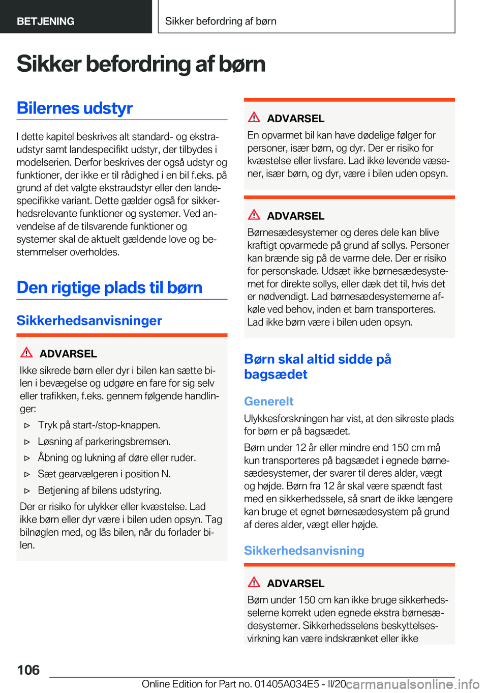 BMW X3 2020  InstruktionsbØger (in Danish) �S�i�k�k�e�r��b�e�f�o�r�d�r�i�n�g��a�f��b�