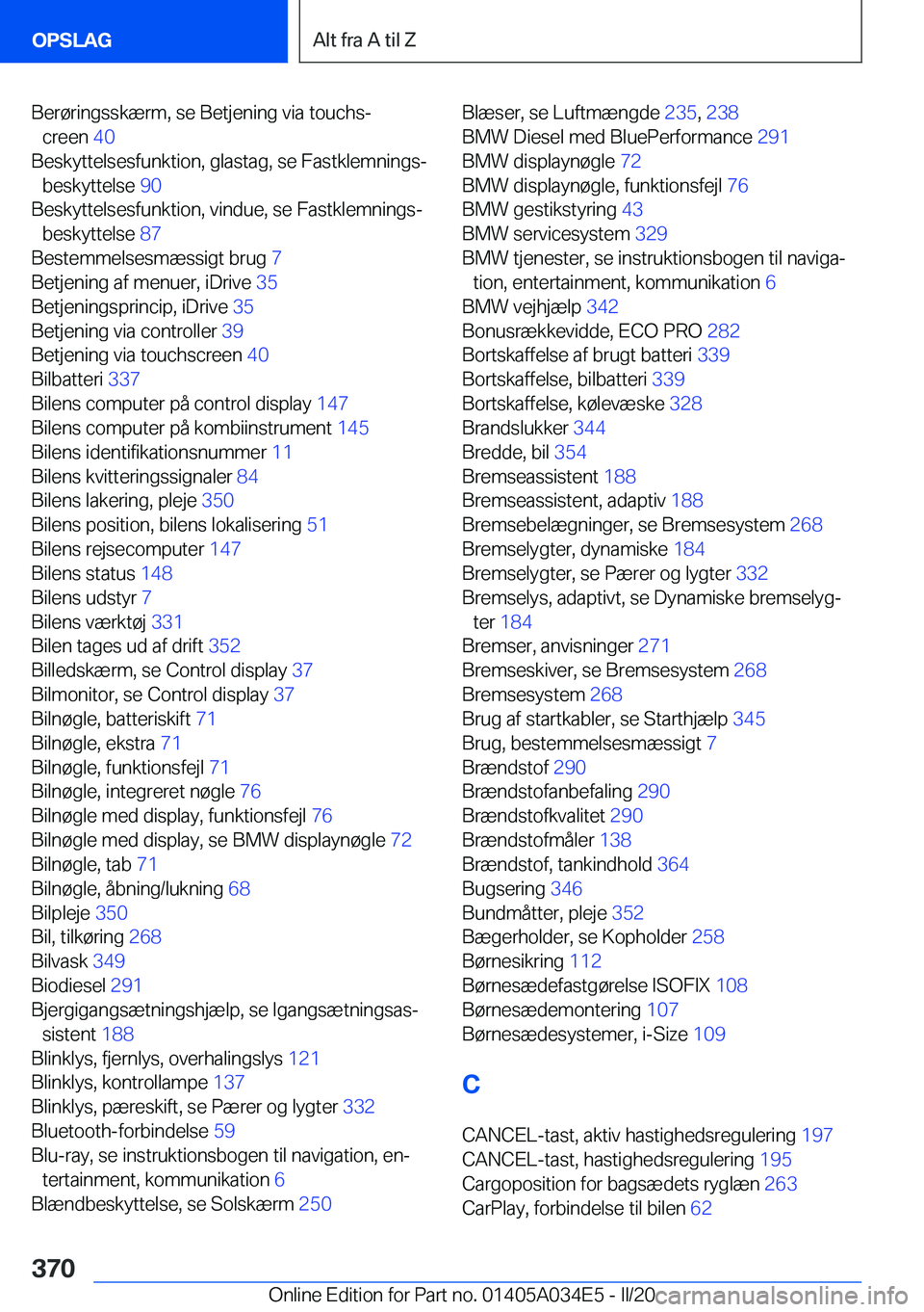 BMW X3 2020  InstruktionsbØger (in Danish) �B�e�r�