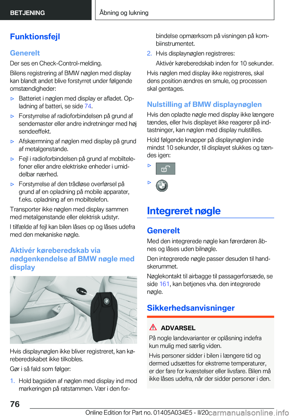 BMW X3 2020  InstruktionsbØger (in Danish) �F�u�n�k�t�i�o�n�s�f�e�j�l�G�e�n�e�r�e�l�t
�D�e�r��s�e�s��e�n��C�h�e�c�k�-�C�o�n�t�r�o�l�-�m�e�l�d�i�n�g�.
�B�i�l�e�n�s��r�e�g�i�s�t�r�e�r�i�n�g��a�f��B�M�W��n�