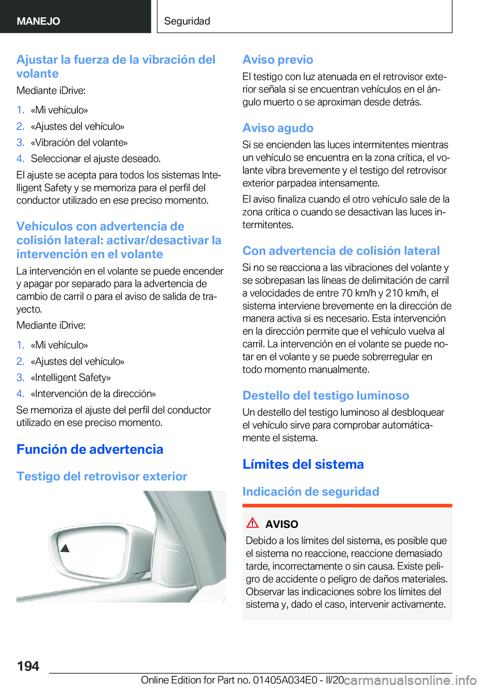 BMW X3 2020  Manuales de Empleo (in Spanish) �A�j�u�s�t�a�r��l�a��f�u�e�r�z�a��d�e��l�a��v�i�b�r�a�c�i�