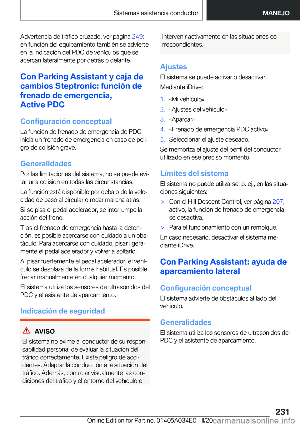 BMW X3 2020  Manuales de Empleo (in Spanish) �A�d�v�e�r�t�e�n�c�i�a��d�e��t�r�