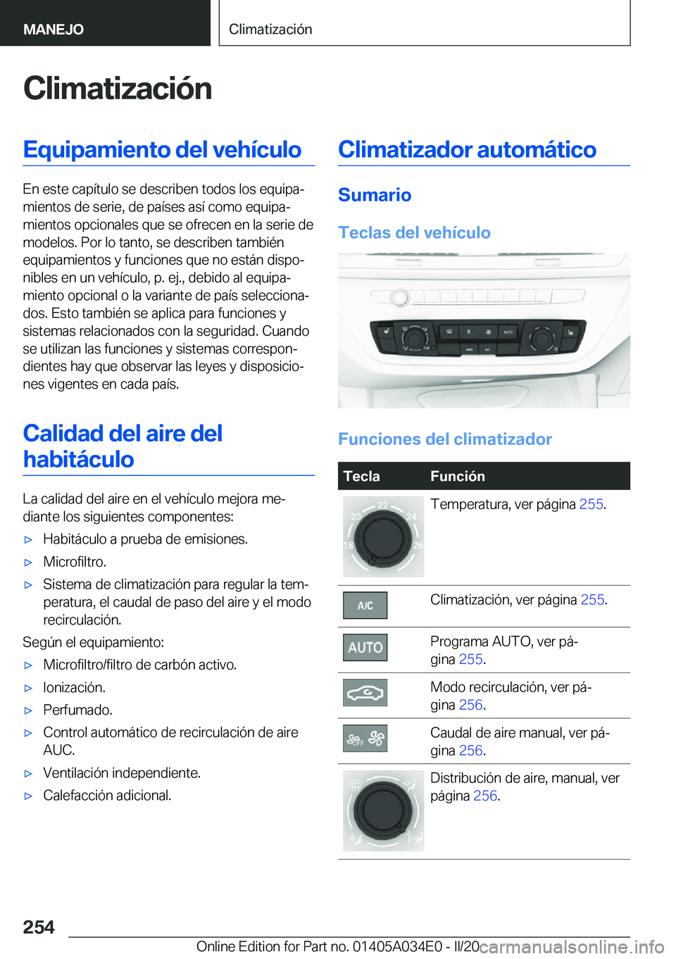 BMW X3 2020  Manuales de Empleo (in Spanish) �C�l�i�m�a�t�i�z�a�c�i�