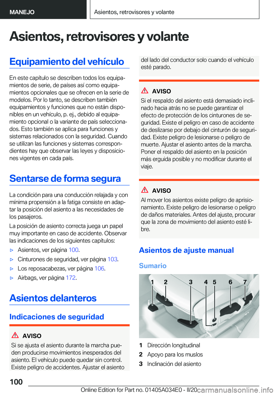BMW X3 2020  Manuales de Empleo (in Spanish) �A�s�i�e�n�t�o�s�,��r�e�t�r�o�v�i�s�o�r�e�s��y��v�o�l�a�n�t�e�E�q�u�i�p�a�m�i�e�n�t�o��d�e�l��v�e�h�