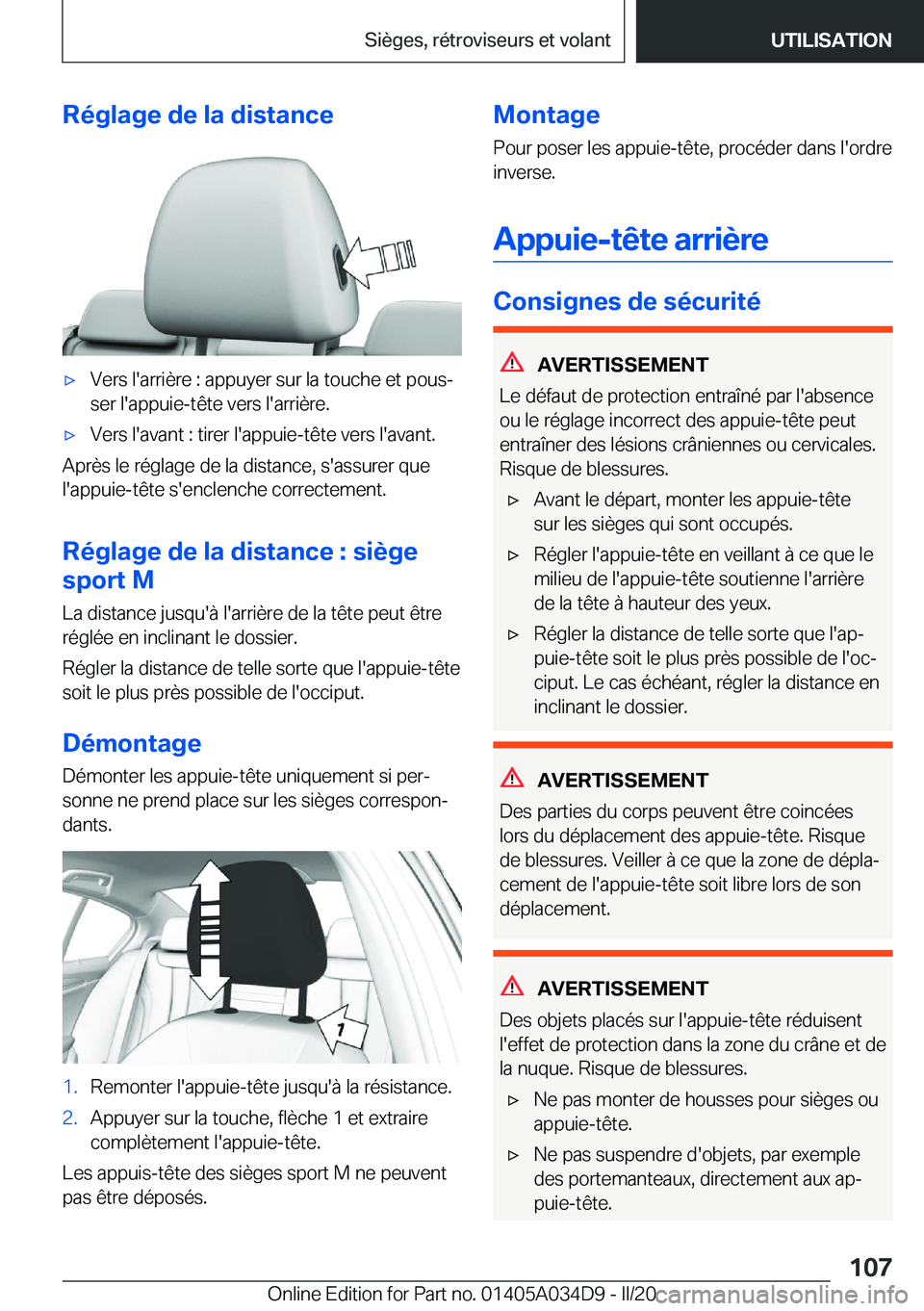 BMW X3 2020  Notices Demploi (in French) �R�é�g�l�a�g�e��d�e��l�a��d�i�s�t�a�n�c�e'x�V�e�r�s��l�'�a�r�r�i�è�r�e��:��a�p�p�u�y�e�r��s�u�r��l�a��t�o�u�c�h�e��e�t��p�o�u�sj�s�e�r��l�'�a�p�p�u�i�e�-�t�ê�t�e��v�e�r�s�