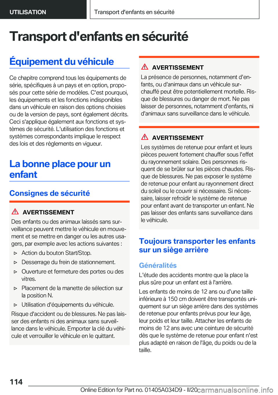 BMW X3 2020  Notices Demploi (in French) �T�r�a�n�s�p�o�r�t��d�'�e�n�f�a�n�t�s��e�n��s�é�c�u�r�i�t�é�