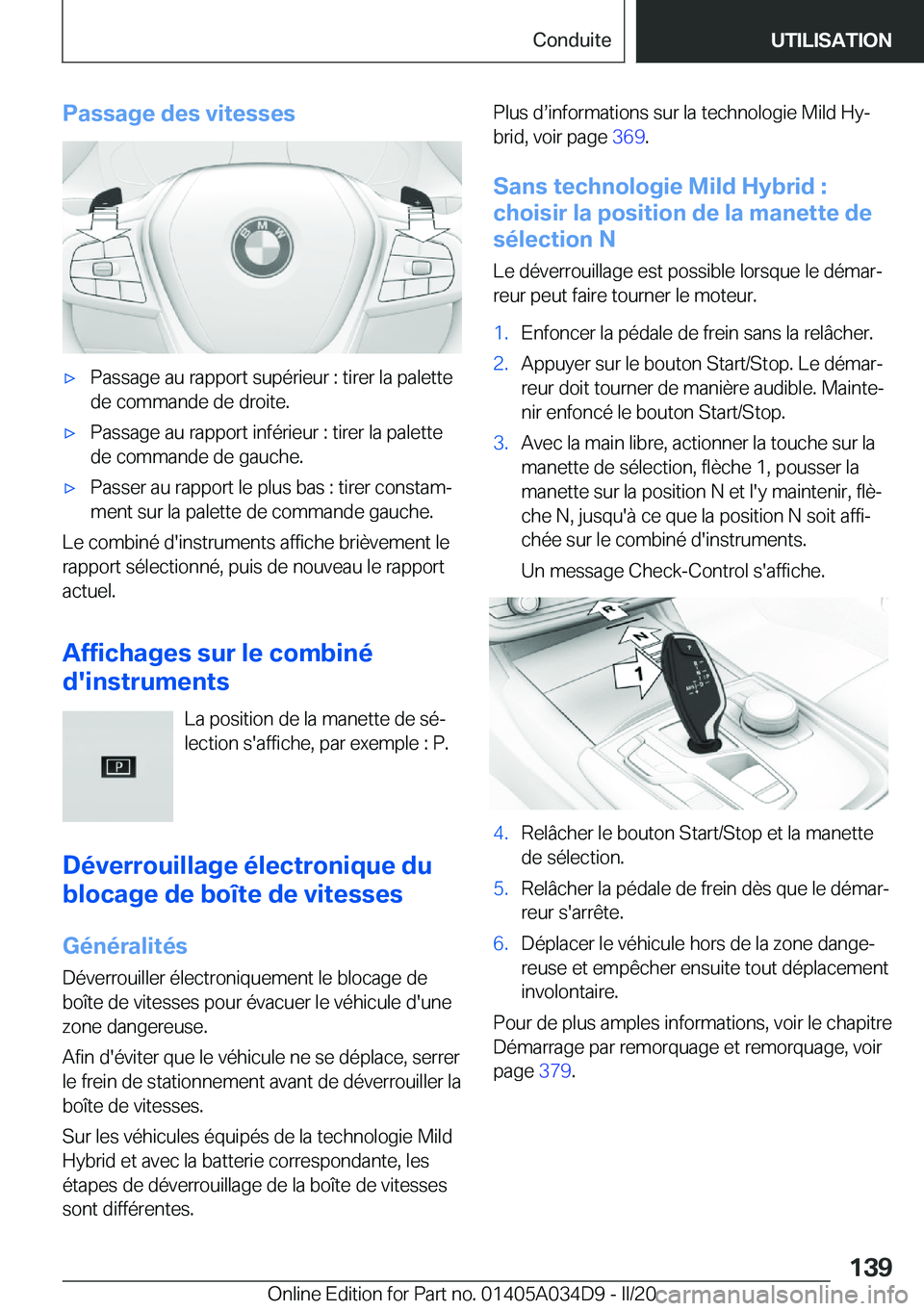 BMW X3 2020  Notices Demploi (in French) �P�a�s�s�a�g�e��d�e�s��v�i�t�e�s�s�e�s'x�P�a�s�s�a�g�e��a�u��r�a�p�p�o�r�t��s�u�p�é�r�i�e�u�r��:��t�i�r�e�r��l�a��p�a�l�e�t�t�e�d�e��c�o�m�m�a�n�d�e��d�e��d�r�o�i�t�e�.'x�P�a�s�s�