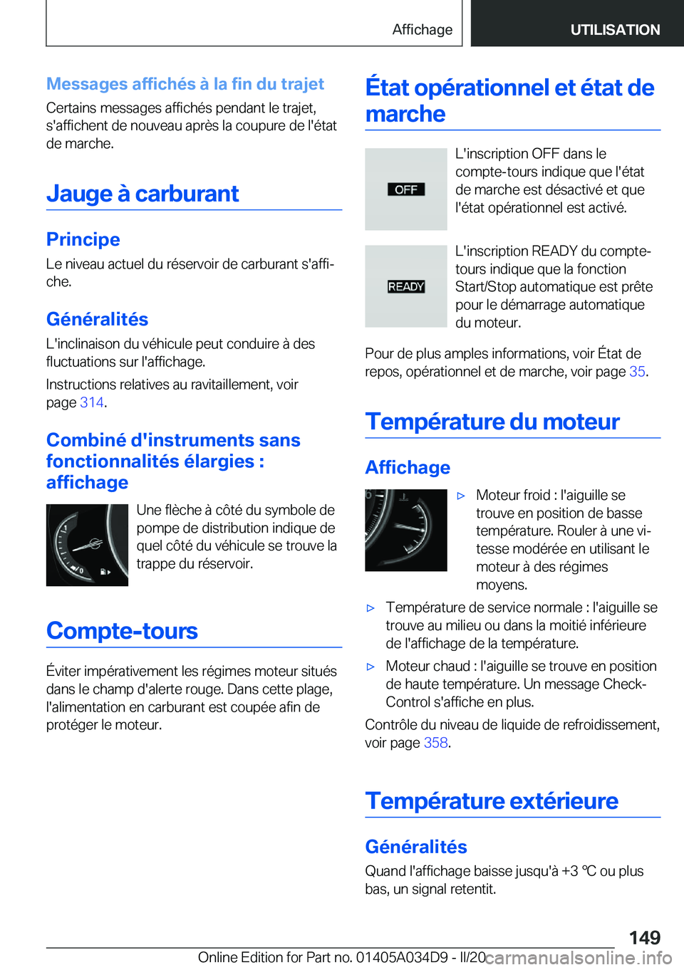 BMW X3 2020  Notices Demploi (in French) �M�e�s�s�a�g�e�s��a�f�f�i�c�h�é�s��