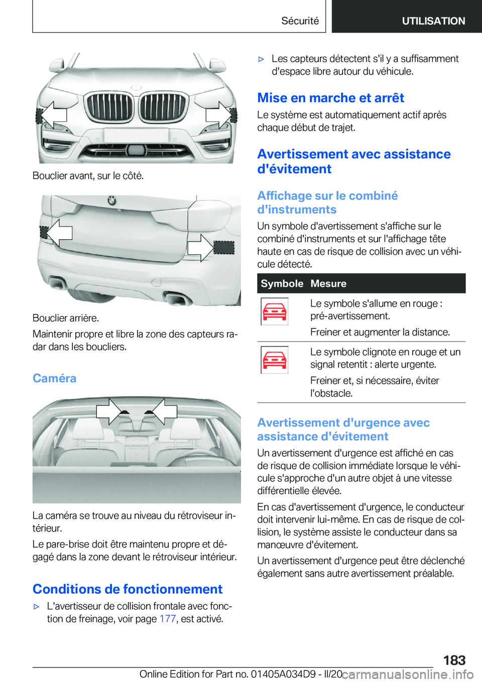 BMW X3 2020  Notices Demploi (in French) �B�o�u�c�l�i�e�r��a�v�a�n�t�,��s�u�r��l�e��c�
