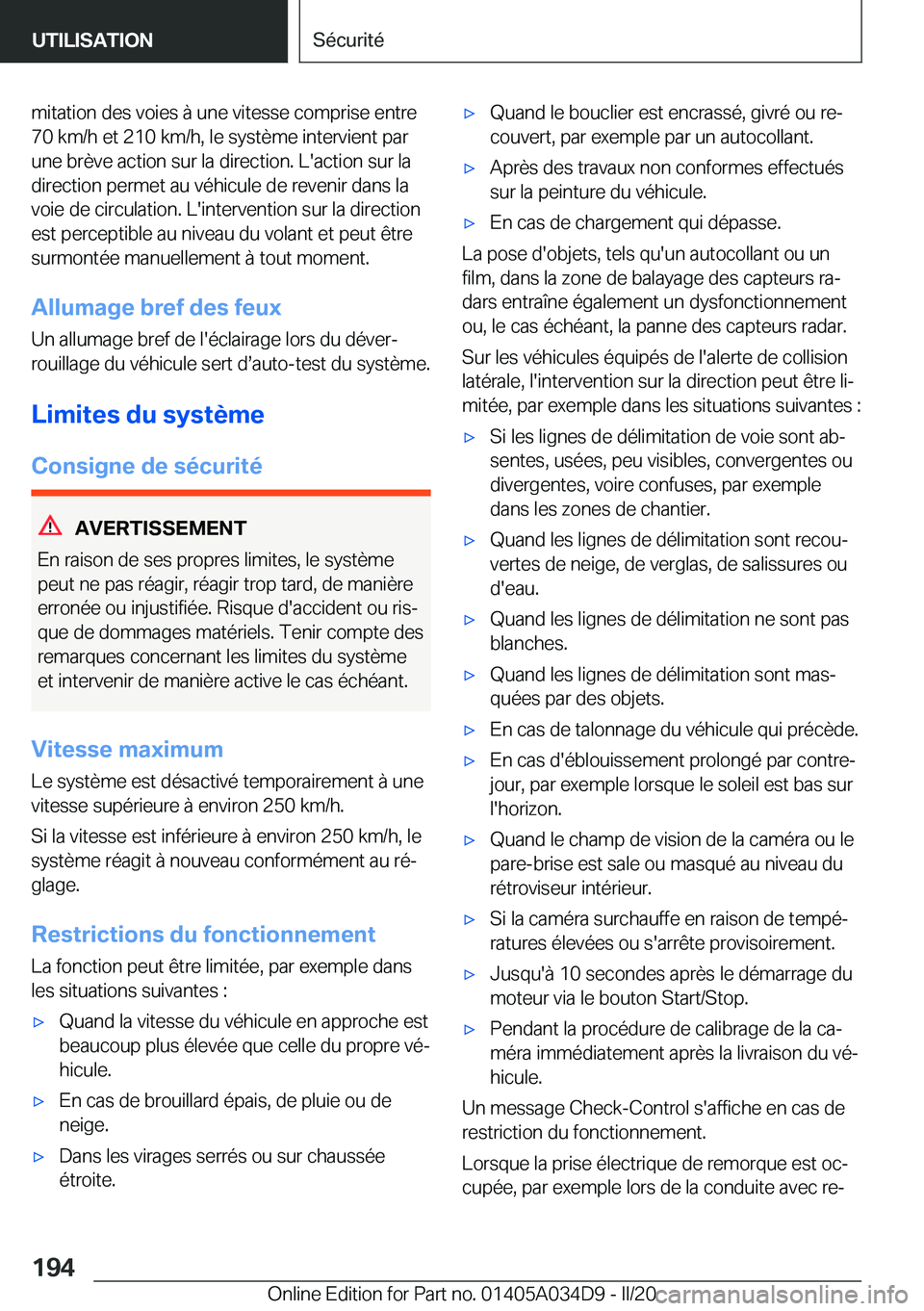 BMW X3 2020  Notices Demploi (in French) �m�i�t�a�t�i�o�n��d�e�s��v�o�i�e�s��