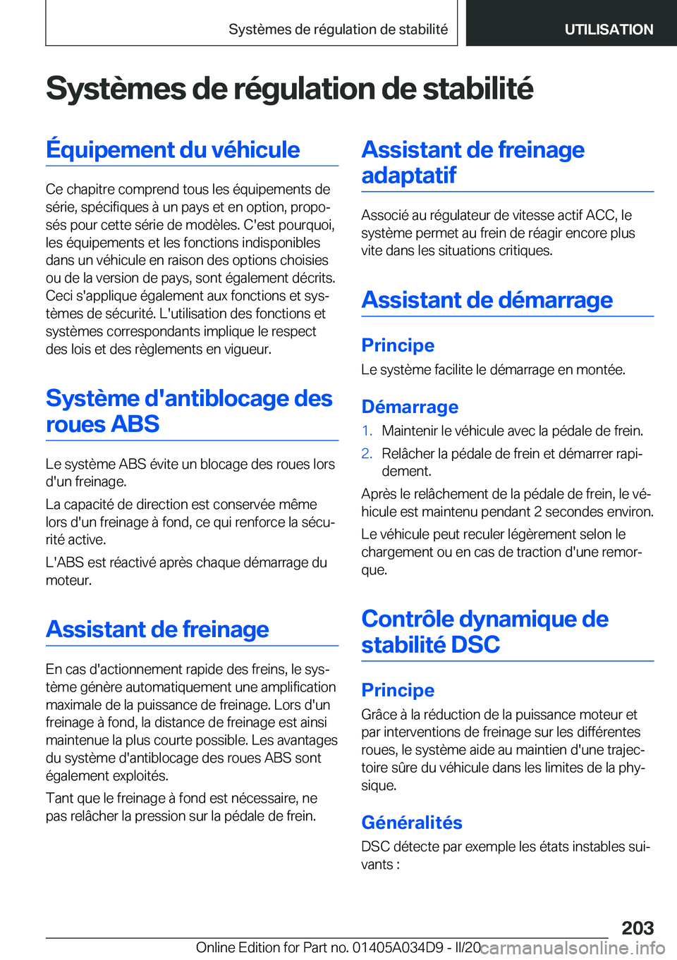BMW X3 2020  Notices Demploi (in French) �S�y�s�t�è�m�e�s��d�e��r�é�g�u�l�a�t�i�o�n��d�e��s�t�a�b�i�l�i�t�é�